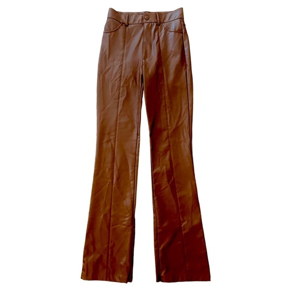 2/$30 Zara, High Rise Vegan Faux Leather Pants, Tan Brown, Size XS - Picture 6 of 12
